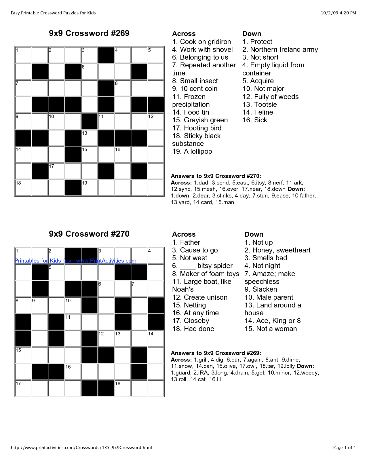 Printable English Crossword Puzzles With Answers Printable Crossword  - Easy Crossword Puzzles For Kids With Answers