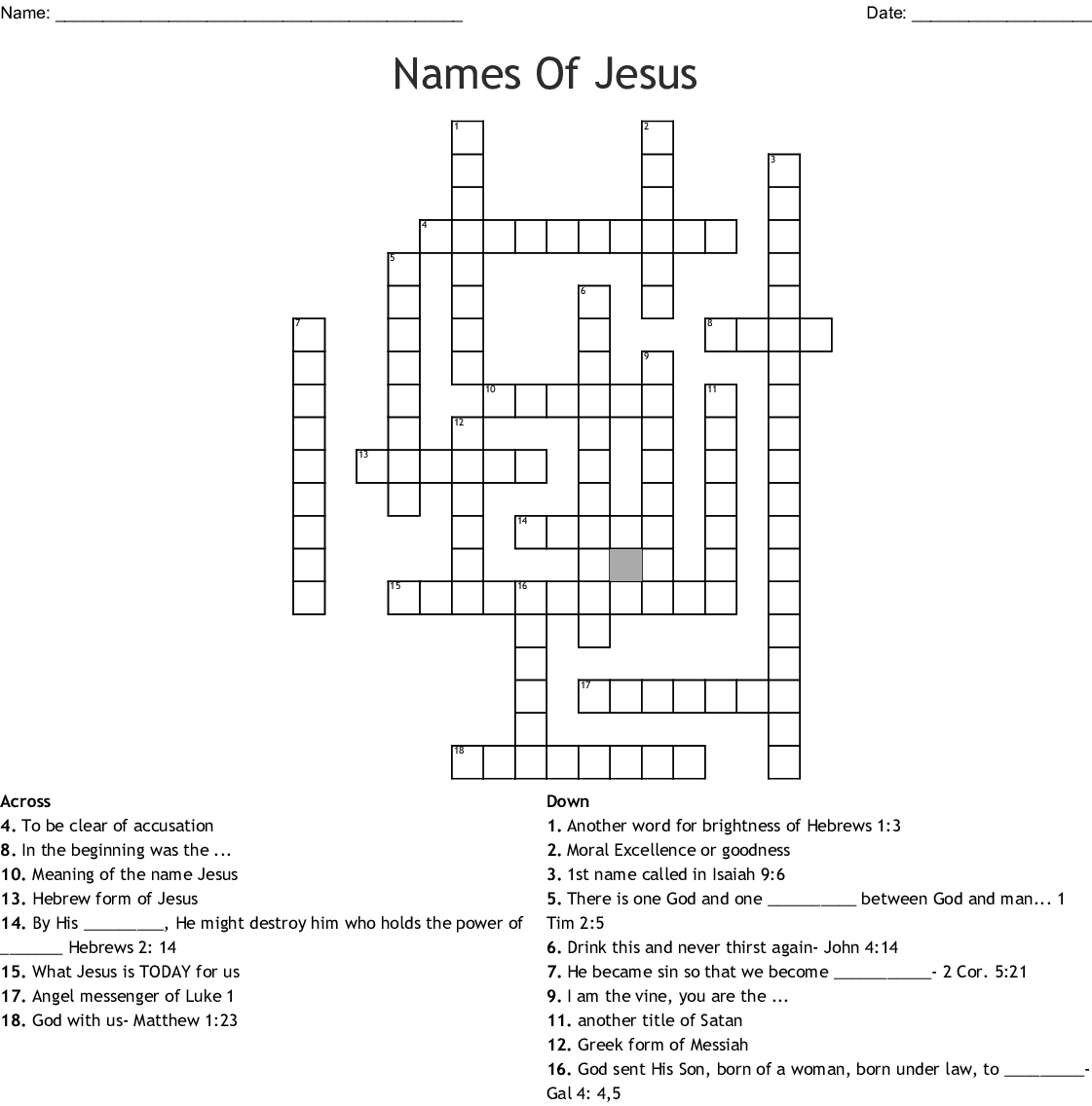 Names Of Jesus Crossword WordMint - Easy Crossword Puzzles Jesus