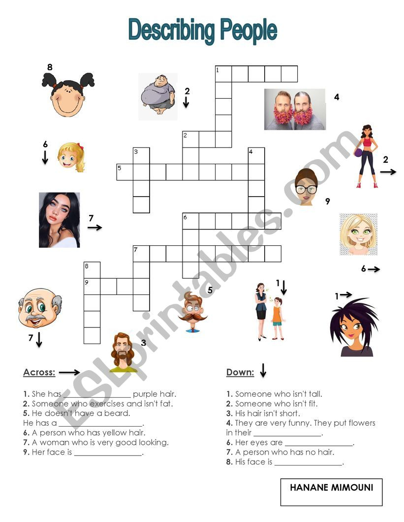 Describing People Crossword Puzzle ESL Worksheet By Hananemim - Easy Crossword Puzzles Names Of People