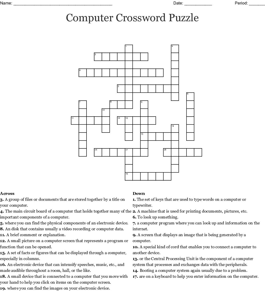 Printable Computer Crossword Puzzles With Answers Printable Crossword  - Easy Crossword Puzzles On The Computer