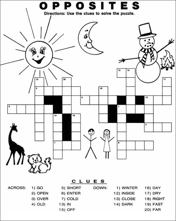 Opposites Crossword Puzzles For Kids Printable Crossword Puzzles  - Easy Crossword Puzzles Opposites