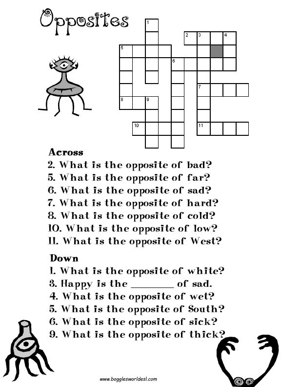 Opposite Crossword Word Puzzles For Kids English Worksheets For Kids  - Easy Crossword Puzzles Opposites