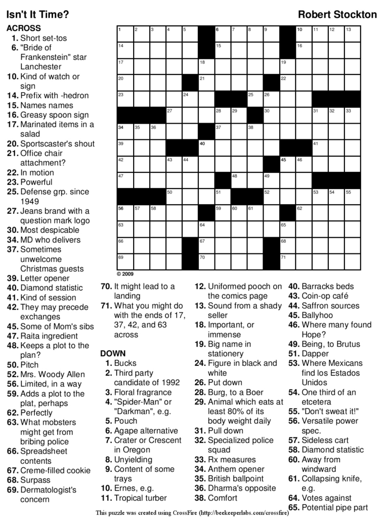 Printable Thomas Joseph Crossword Answers Printable Crossword Puzzles - Easy Crosswords And Answers