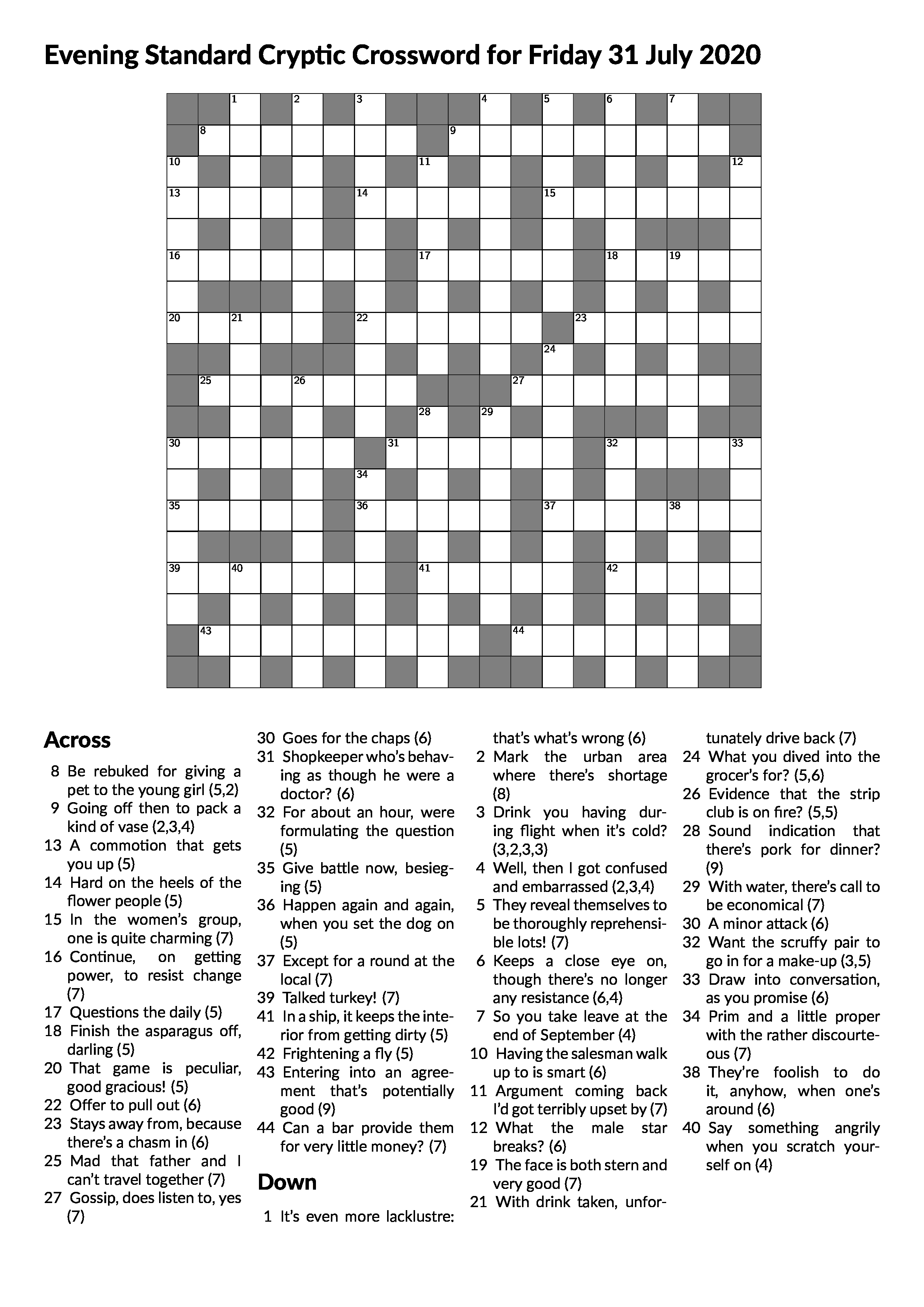 52 Evening Standard Cryptic Crossword Crossword Clue - Easy Crosswords Evening Standard