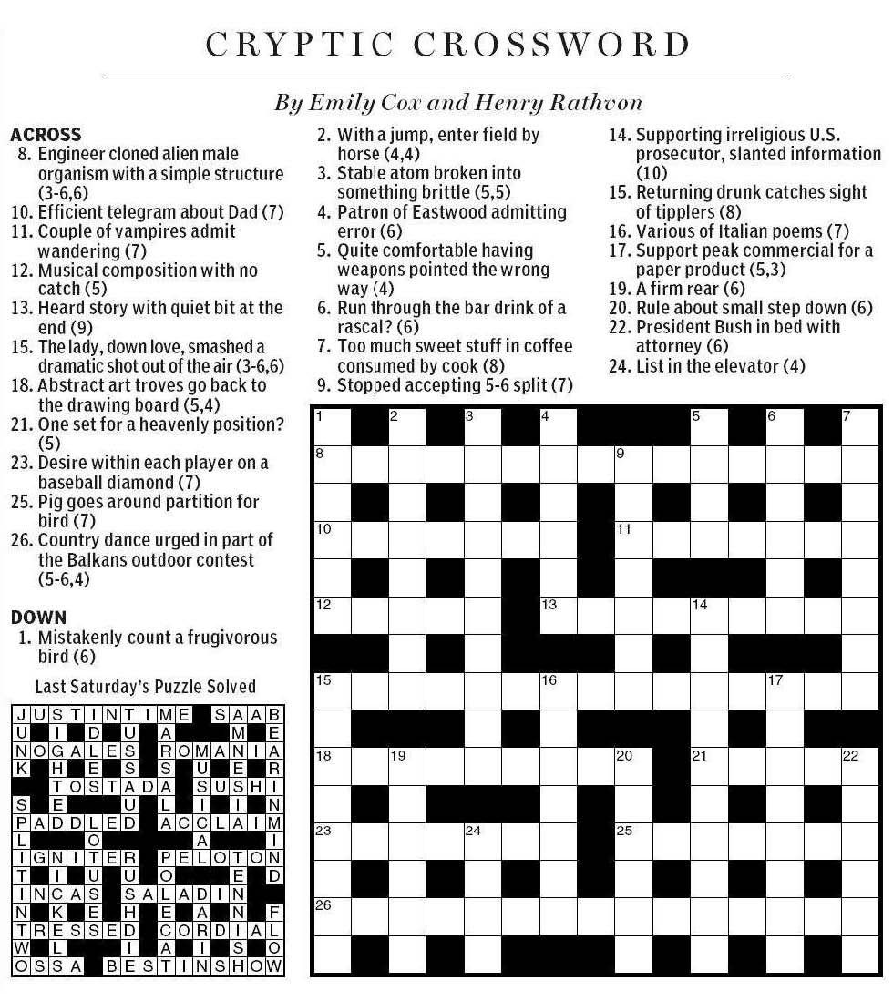 National Post Cryptic Crossword Forum Saturday March 10 2012 Easy  - Easy Cryptic Crosswords With Answers