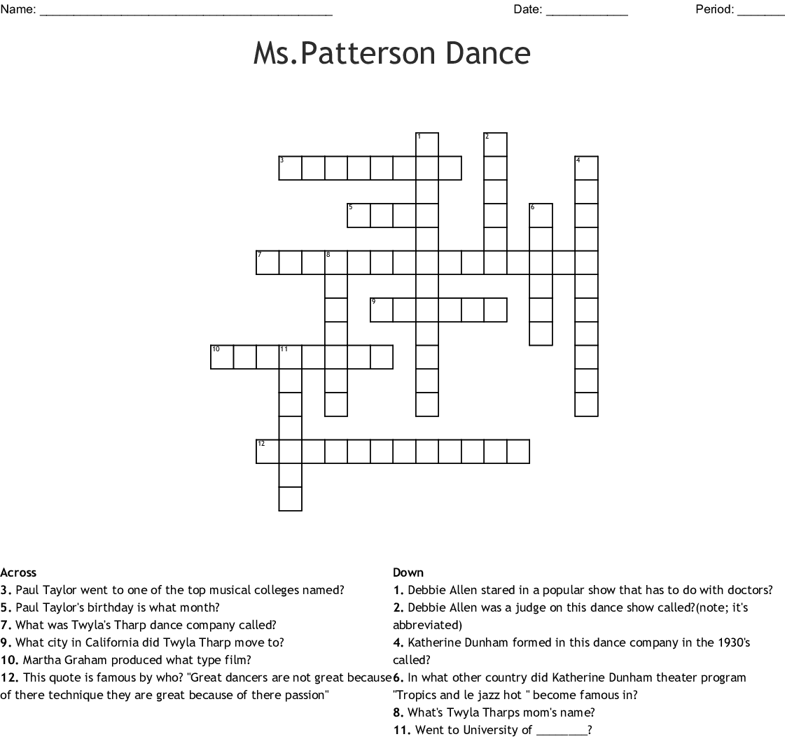 Dance Crosswords Word Searches Bingo Cards WordMint - Easy Dance Crossword