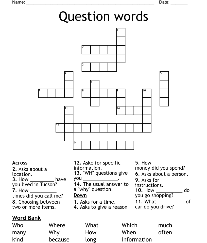 Question Words Crossword WordMint - Easy Exam Question Crossword