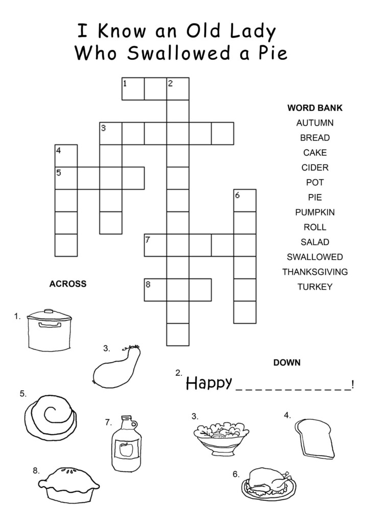 Easy Crossword Puzzles For Kids To Recall Memories Thanksgiving  - Easy Fill In Kids Crossword Puzzle