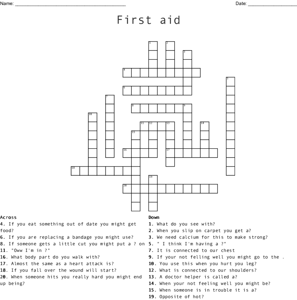 First Aid Crossword WordMint - Easy First Aid Crossword
