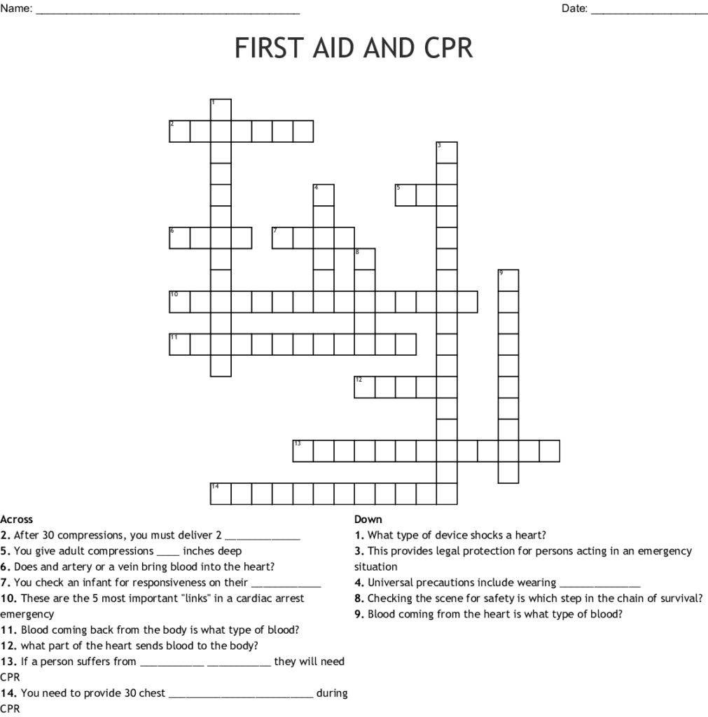 First Aid Review Crossword WordMint - Easy First Aid Crossword