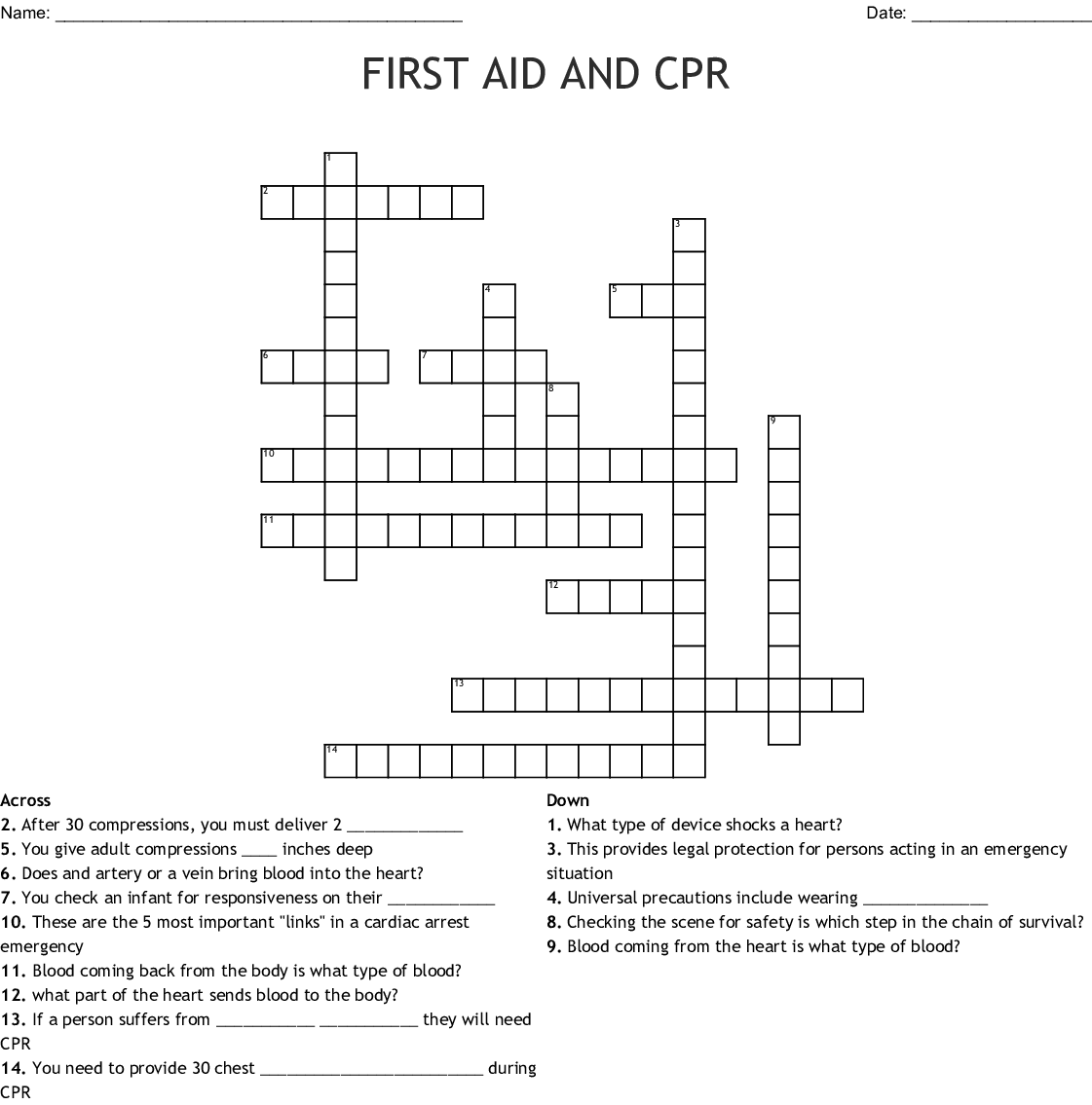 First Aid Review Crossword WordMint - Easy First Aid Crossword