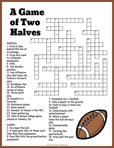 Football Crossword - Easy Football Crossword Puzzles