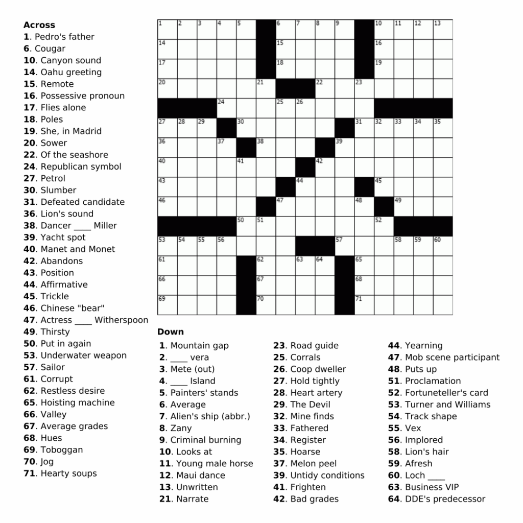 13 Best Printable Crosswords For Adults Printablee - Easy Free Printable Crossword Puzzles For Adults