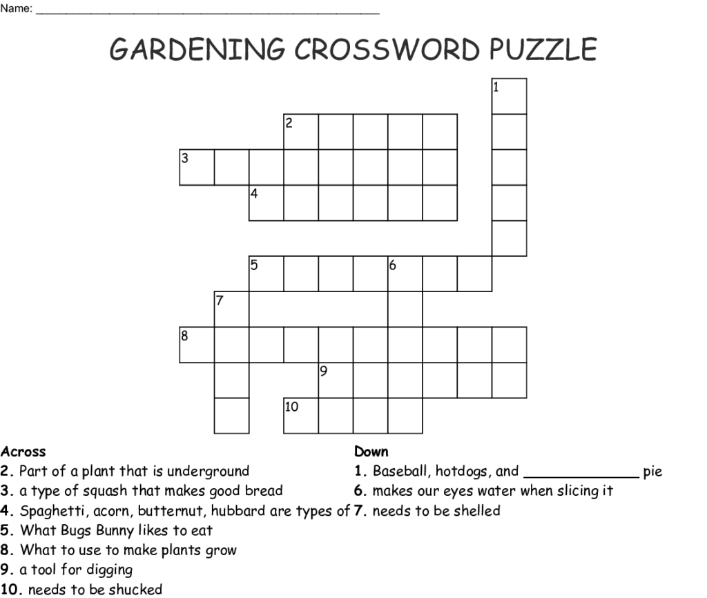 A 10 Question Printable Gardening Crossword Puzzle With Answer Key  - Easy Gardening Crossword Puzzles