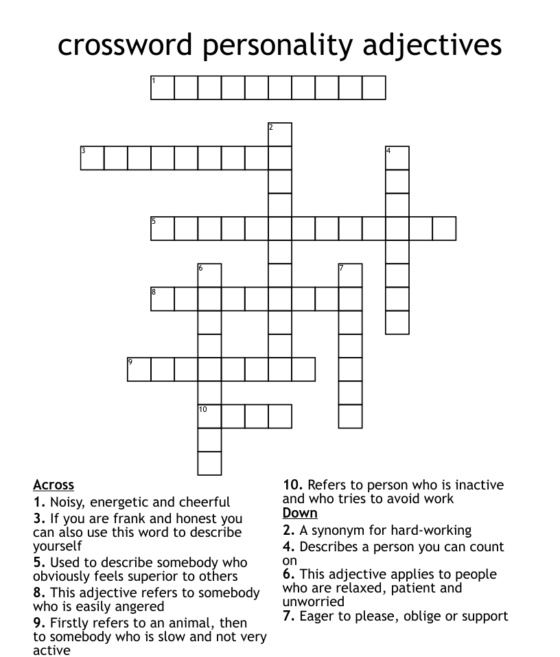 Crossword Personality Adjectives WordMint - Easy Going Personality Crossword Clue