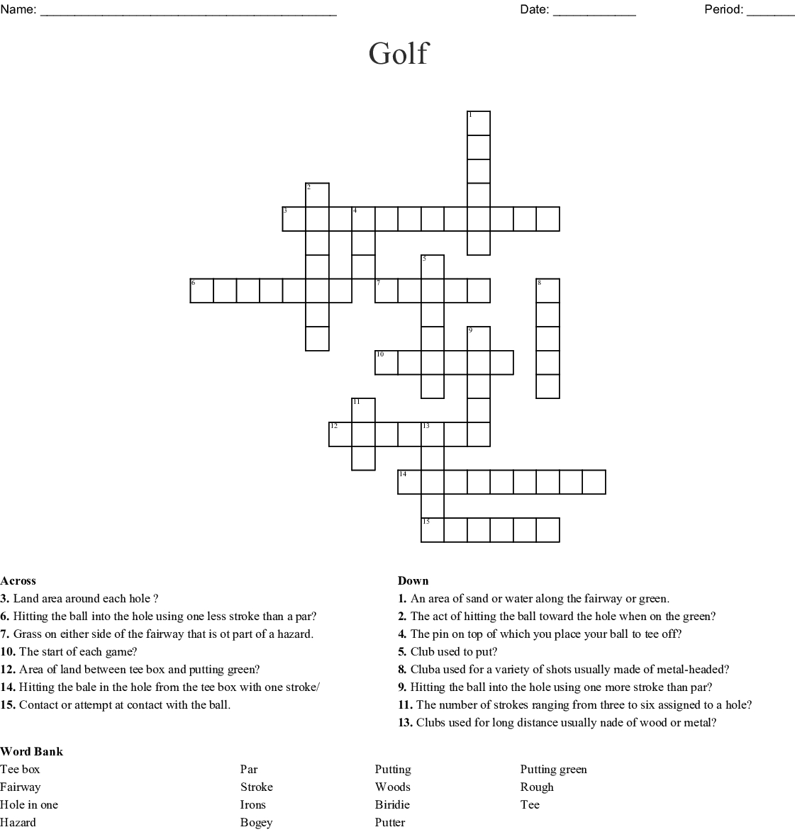 Golf Crosswords Word Searches Bingo Cards WordMint - Easy Golf Putt Crossword