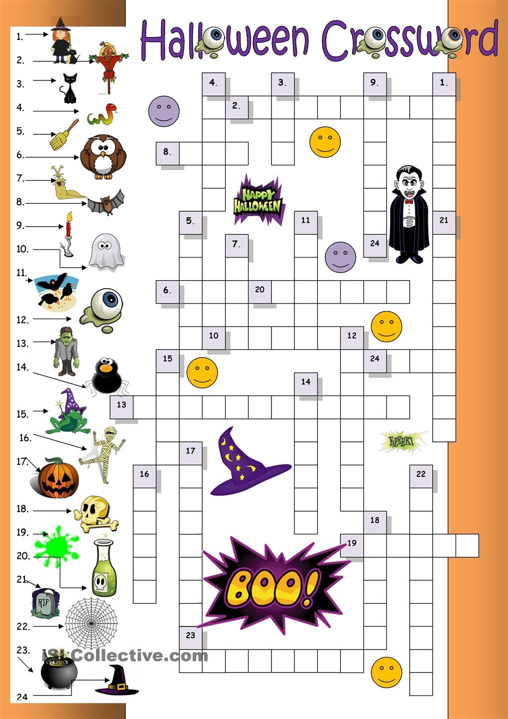 Halloween Crossword For Beginners Halloween Worksheets Halloween  - Easy Halloween Crossword Puzzles Printable