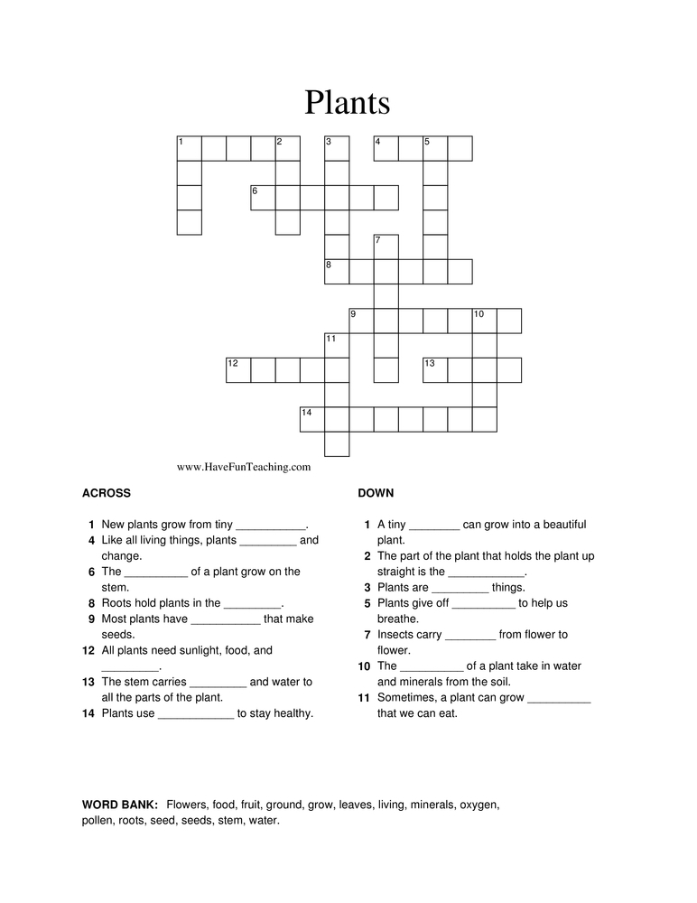 Plants Crossword Puzzle Have Fun Teaching - Easy House Plants Crossword Clue