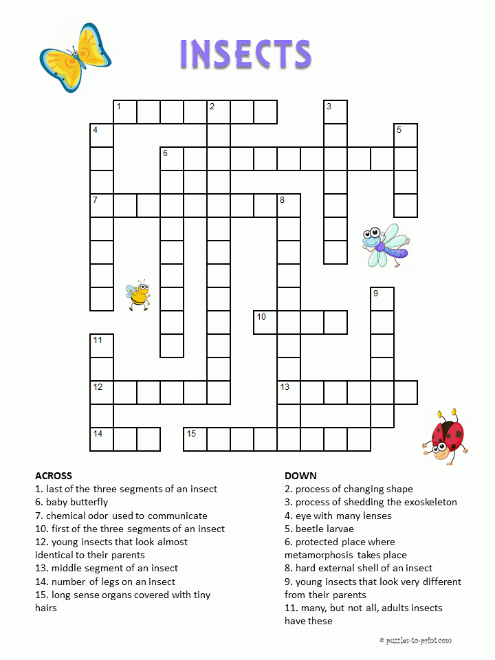 Insects Crossword For Kids Word Puzzles For Kids Free Printable  - Easy Insect Crossword Puzzle