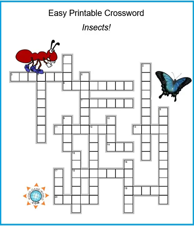 Fun Easy Printable Crossword All About Insects  - Easy Insect Crossword Puzzle