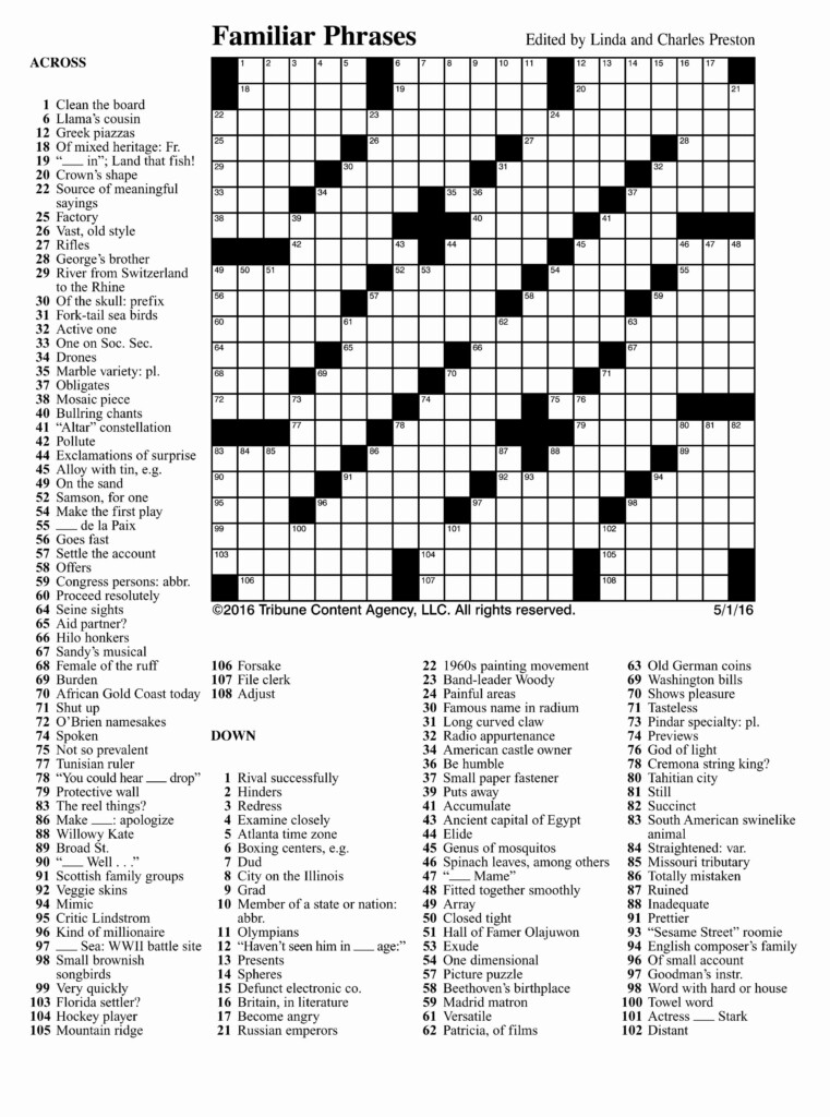 Pin Page - Easy Listening Format Crossword