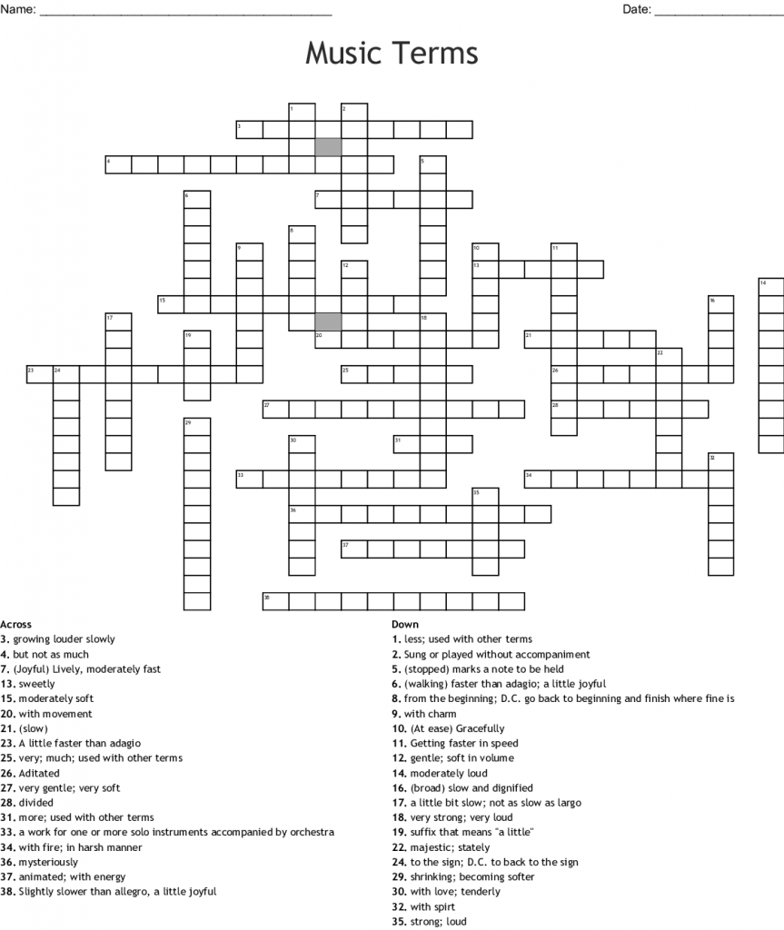 Elementary Music Crossword Puzzle Halloween Crossword Printable - Easy Listening Music Crossword Puzzle Clue