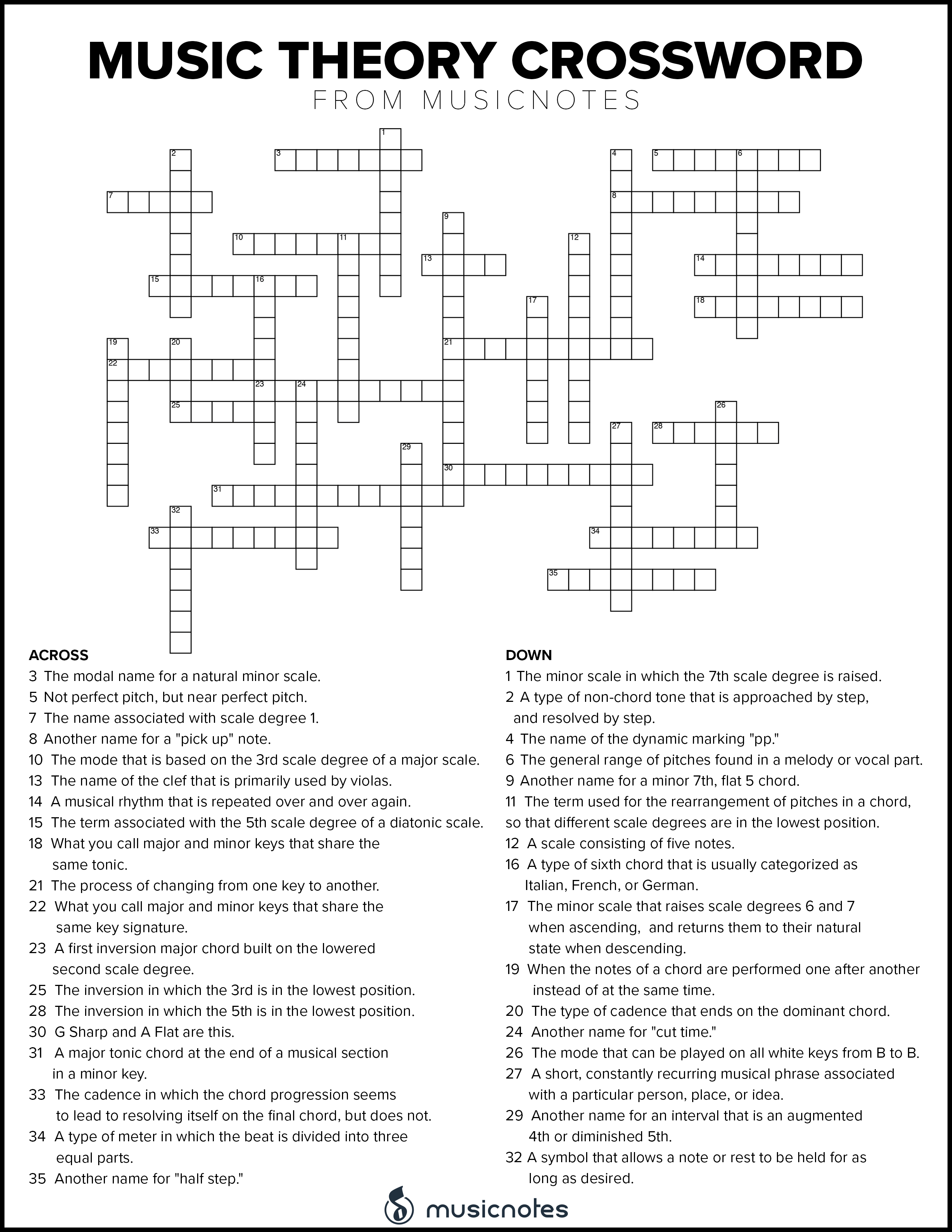 Easy Printable Crossword Puzzles Pdf Crossword For Kids - Easy Listening Music Format Crossword