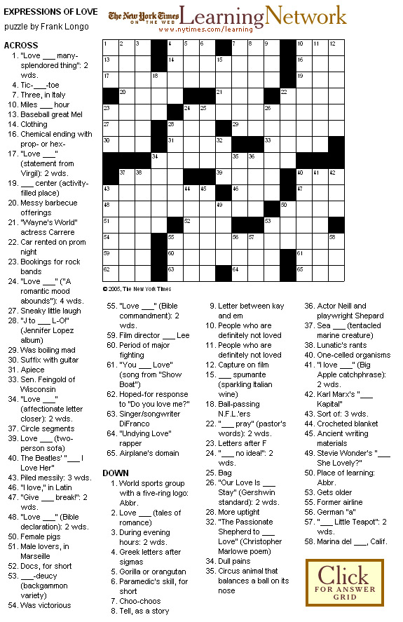 Crosswords Expressions Of Love - Easy Lover Singer Crossword