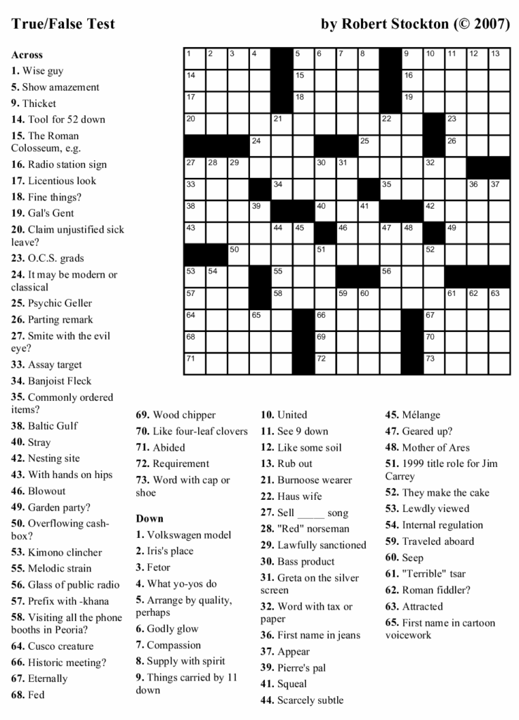 Puzzle 4 True False Test Beekeeper Crosswords - Easy Marks Crossword