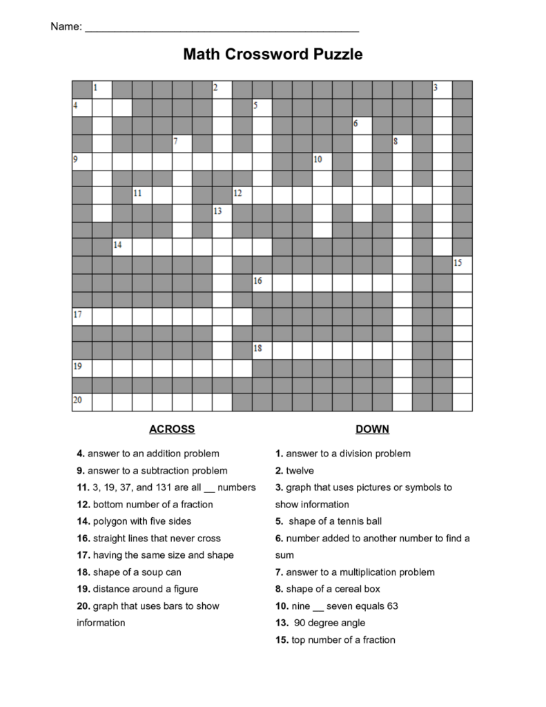 Easy Maths Crossword Puzzles With Answers For Class 6 V rias Classes - Easy Math Crossword For Kids