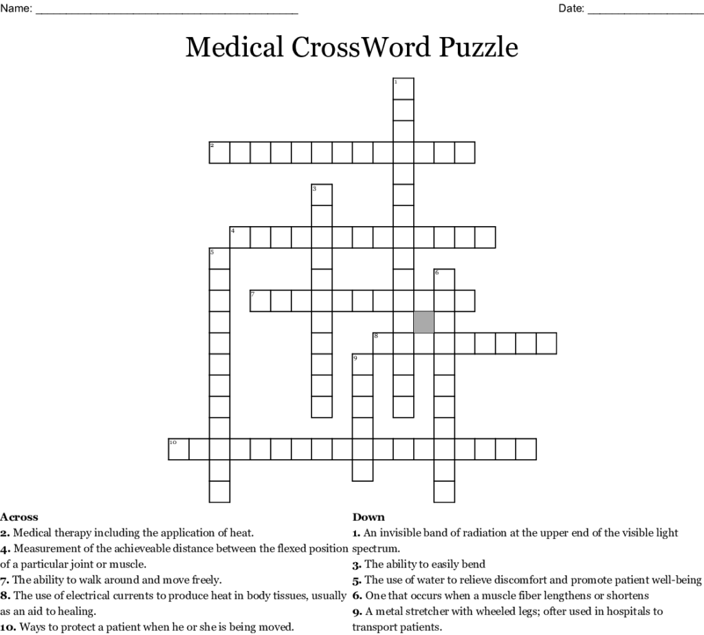 Very Easy Crossword Puzzles For Kids 44E - Easy Medical Crosswords