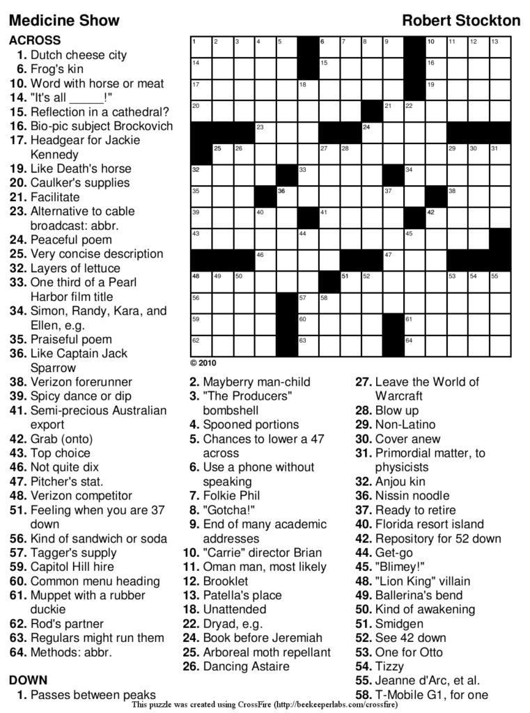 Printable Medical Crossword Puzzles Free Printable Crossword Puzzles - Easy Medical Crosswords