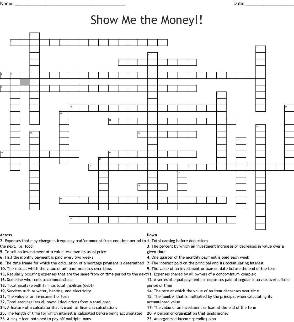 Easy Money Crossword Easycrosswordpuzzlesprintable com
