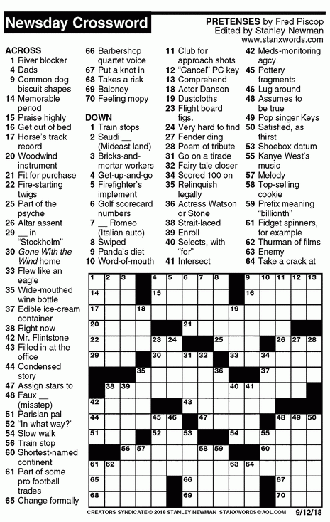 Free Daily Crossword Puzzles From Newsday Crossword Puzzles  - Easy Morning Crossword Puzzles