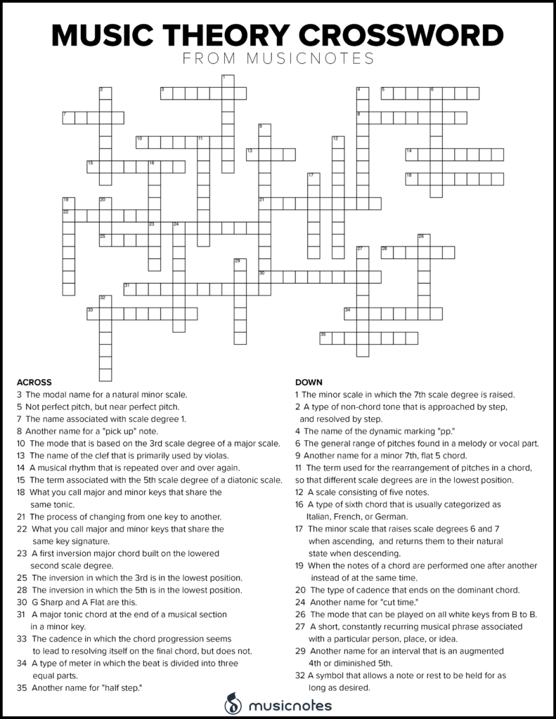 Musical Crossword Puzzles With Free Printables Musicnotes Now - Easy Music Crossword P