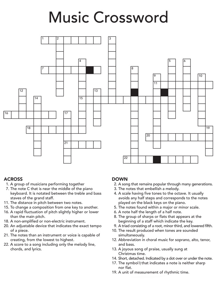 Crossword Puzzles For Adults Best Coloring Pages For Kids - Easy Music Crosswords