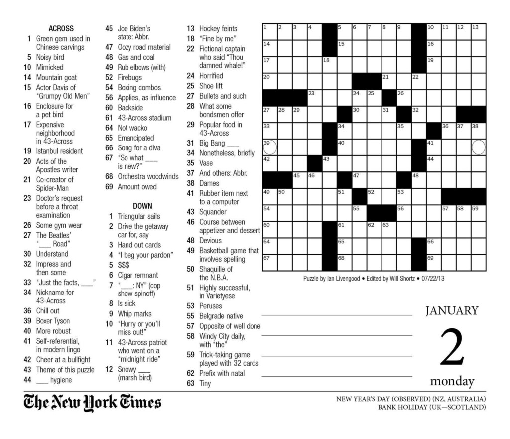 Free Printable Sunday Ny Times Crossword Puzzles Printable Crossword  - Easy New York Times Crossword