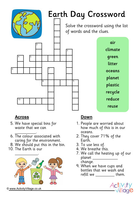 Earth Day Crossword - Easy On The Ears Crossword