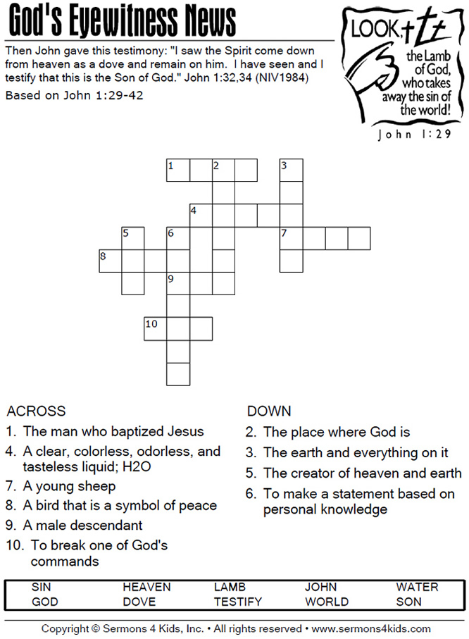 Eye Witness Crossword Sermons4Kids - Easy On The Eye Crossword