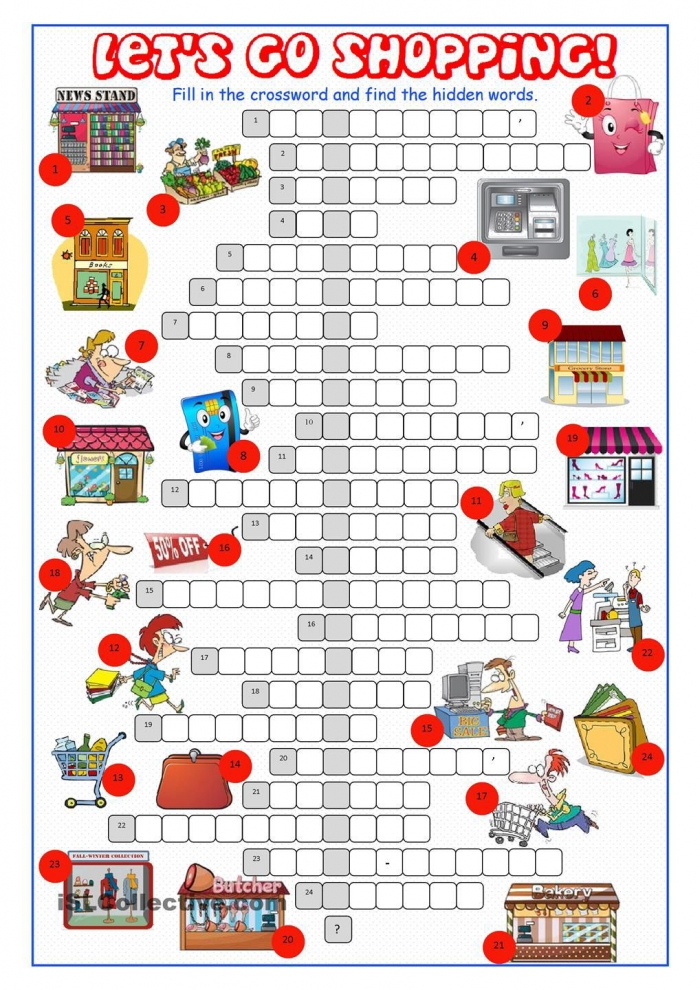 Cross Words On The Go Worksheets 99Worksheets - Easy Park Shopping Places Crossword