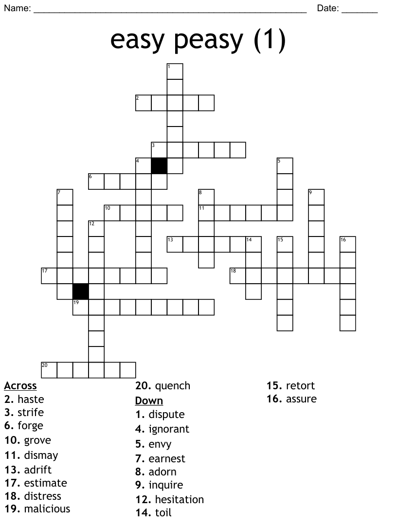 Easy Peasy 1 Crossword WordMint - Easy Peasy Crossword Solver