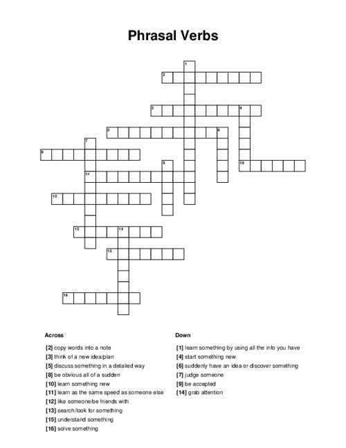 Phrasal Verbs Crossword - Easy Phrasal Verb Crossword