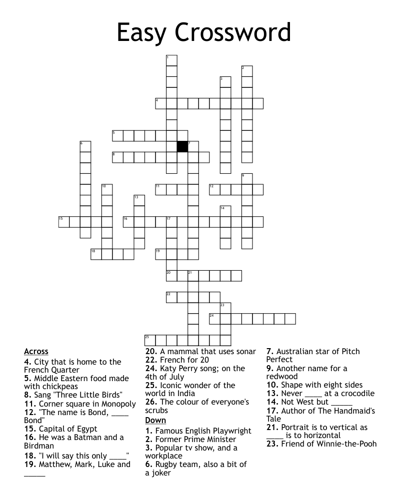 Easy Crossword WordMint - Easy Pitches Crossword