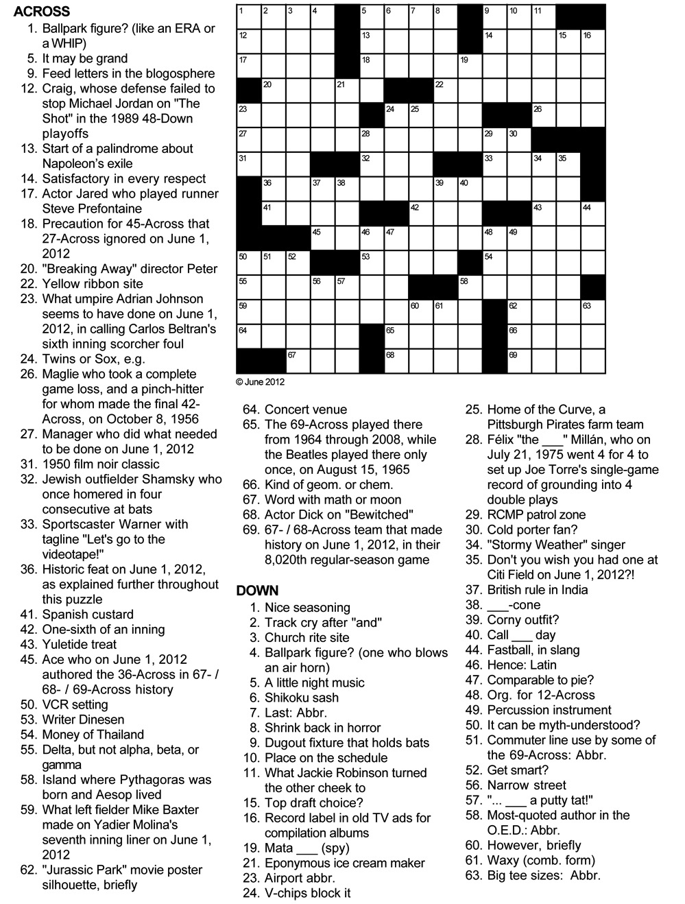 Sports Tribute Baseball Crossword Puzzle - Easy Printable Baseball Crossword Puzzles