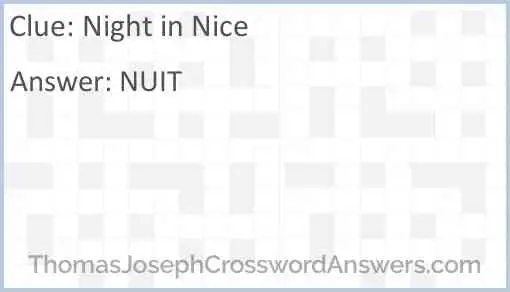Night In Nice Crossword Clue ThomasJosephCrosswordAnswers - Easy Putts Crossword