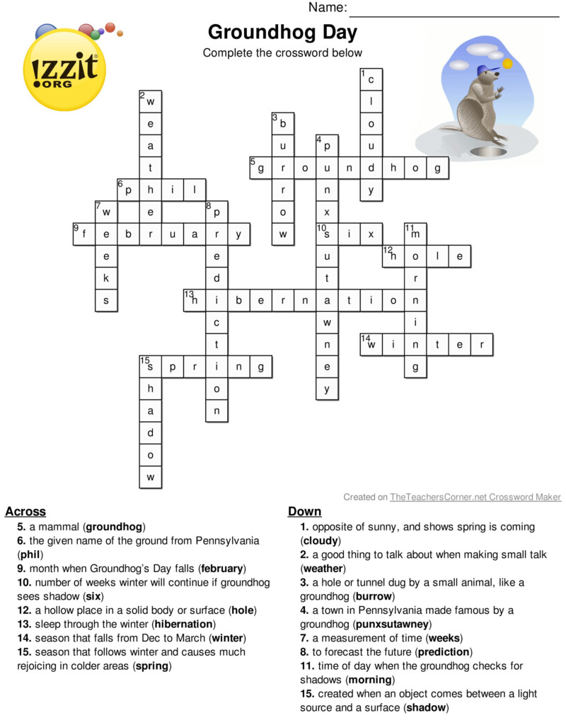 Happy Groundhog s Day Below Is A Printable Groundhog s Day Answer Key  - Easy Question To Answer Crossword