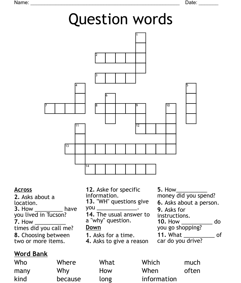 Question Words Crossword WordMint - Easy Questions From A Journalist Crossword