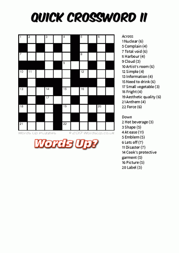 Words Up Quick Crossword II - Easy Quick Crosswords