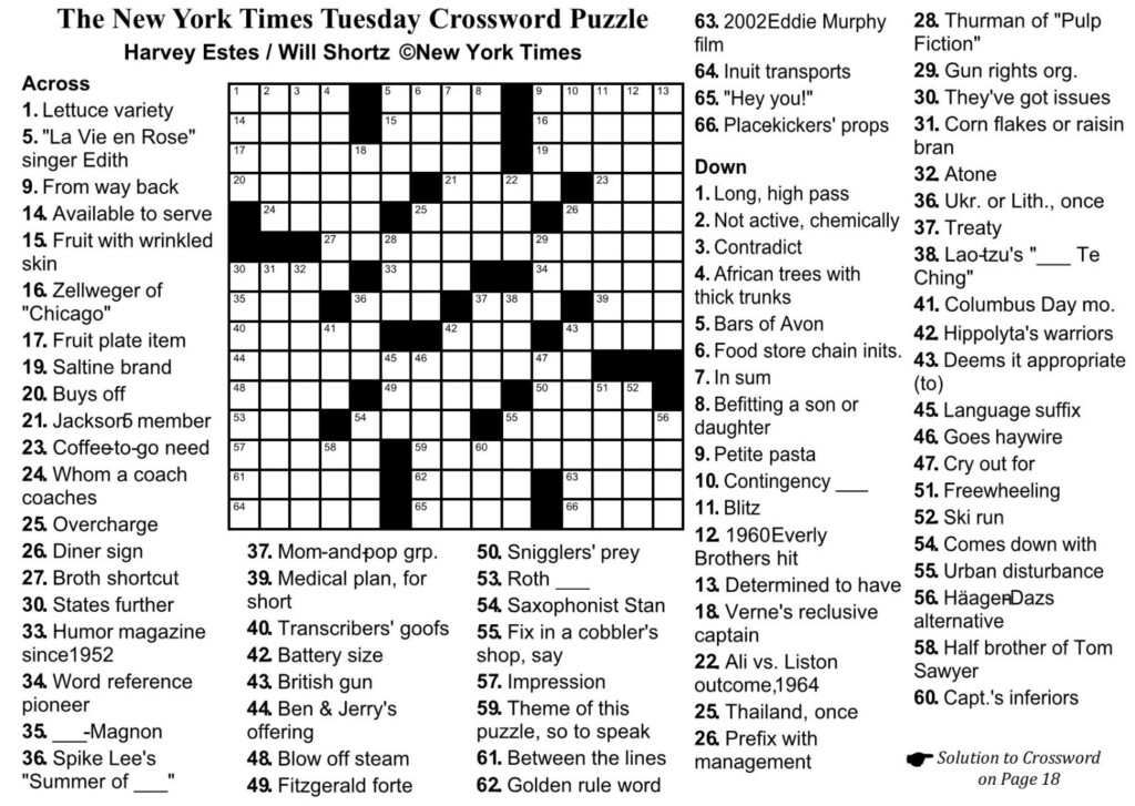 Image Result For Completed New York Times Crossword Puzzle Printable  - Easy Quiz To Grade Crossword Nyt