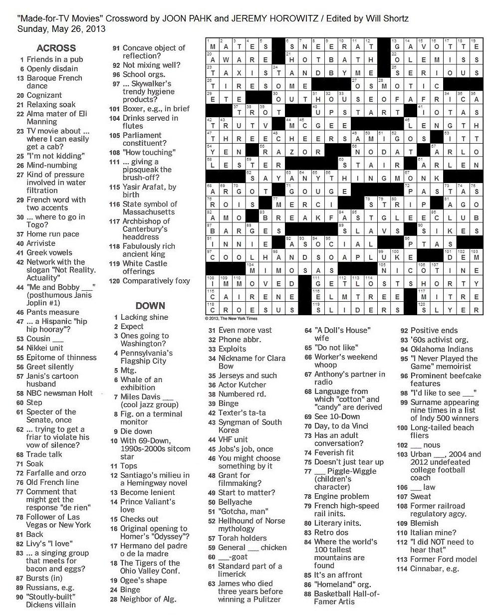 The New York Times Crossword In Gothic May 2013 - Easy Quiz To Grade Crossword Nyt